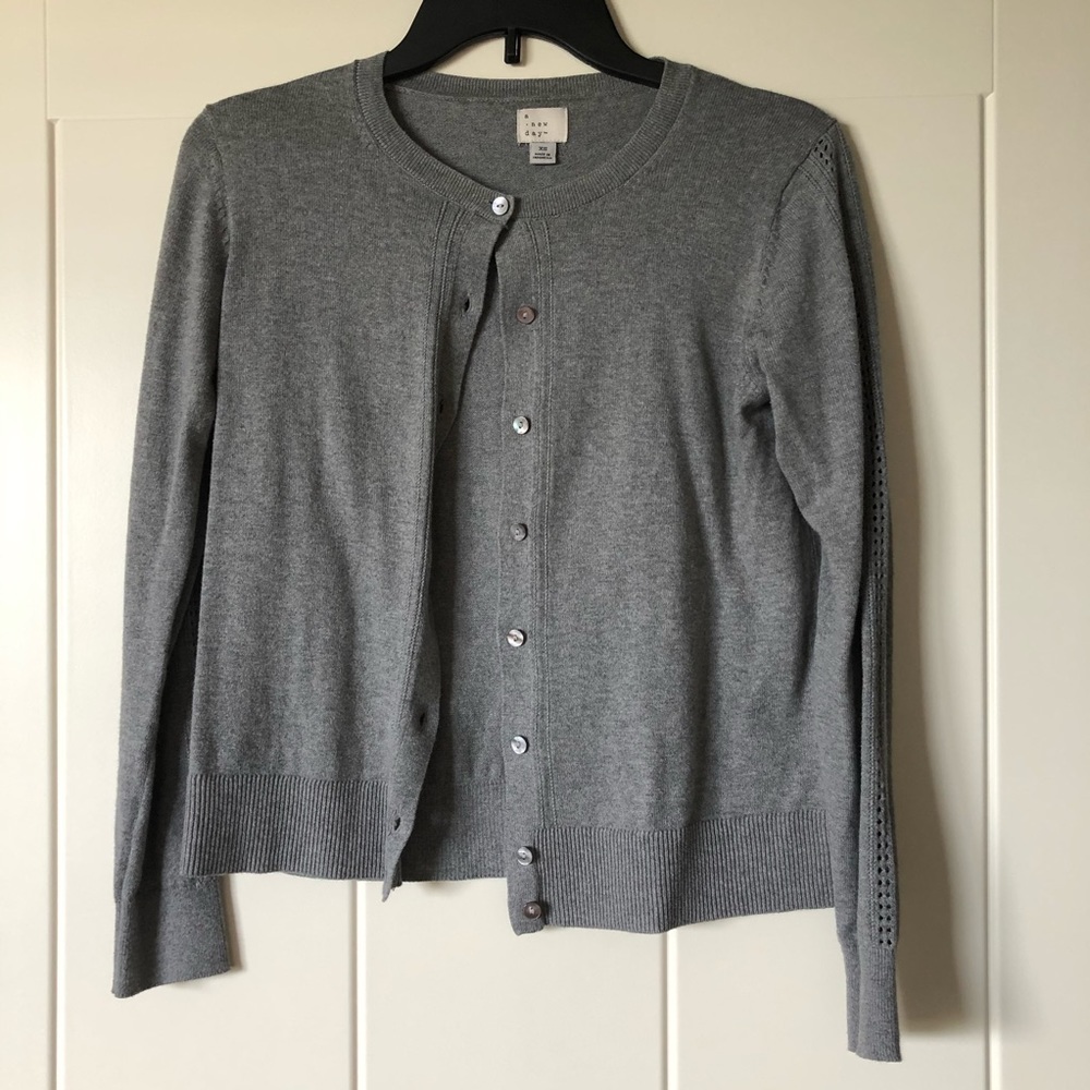 gray cardigan